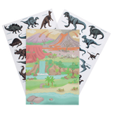 Prehistoric Land reusable sticker set with a volcano landscape scene and dinosaur sheets.