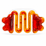 Front view of the red and orange liquid-filled plastic sensory squeeze toy.