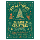 Stickertopium Enchanted Christmas sticker book cover with vintage illustrations of Santa, a reindeer, and a Christmas tree.