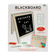 Front packaging of a tabletop blackboard and whiteboard set featuring product details and accessories.