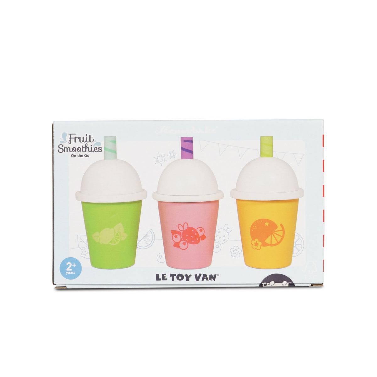 Front view of the product packaging box for the Le Toy Van Fruit Smoothies On the Go toy set.