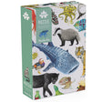 Moulin Roty Animals of the World 200 piece jigsaw puzzle box featuring illustrated whale shark, tiger, and badger.