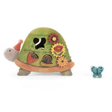Trois Petits Lapins wooden turtle shape sorter toy with gears and butterfly block.