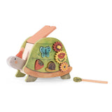 Moulin Roty Trois Petits Lapins wooden activity turtle shape sorter toy with matching blocks.