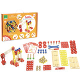 Vilac Batibloc wooden construction toy set with 106 pieces, building blocks, and box on white background.