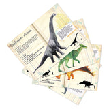 Vilac dinosaur educational flashcards featuring illustrations of a Brachiosaurus, Parasaurolophus, and Stegosaurus.
