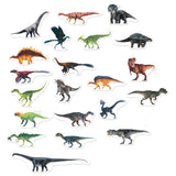 Collection of realistic dinosaur toy magnets, including T-Rex, Triceratops, and Stegosaurus on white.