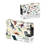Vilac wooden dinosaur magnets box packaging featuring 21 realistic dinosaur magnets and educational sheets.