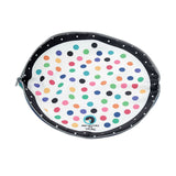 Open Vilac toy storage pouch featuring a colorful polka dot lining designed by Andy Westface.