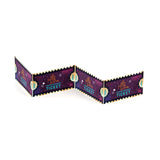 Vilac La Petite Scene toy theater tickets featuring a purple starry sky design on a zigzag folded strip.