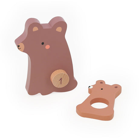 Vilac wooden bear counting and stacking toy with a number one peg and a removable bear ring piece.