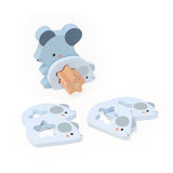 Vilac wooden stacking mice toy with star number 5 peg, educational counting puzzle game for toddlers.