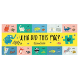 Who Did This Poo? A Jigsaw Puzzle box art featuring colorful animal illustrations and matching scat.