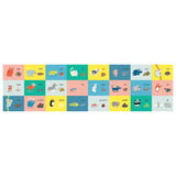 Colorful grid illustration of various animals and their droppings with labels for educational children's content.