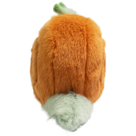 A plush snail toy with a fluffy orange shell and a smiling green body, featuring green antennae, set against a plain white background.
