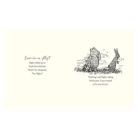 Piglet and Pooh sit together on grass, holding hands. The quote highlights friendship and reassurance, with a soft, comforting tone.