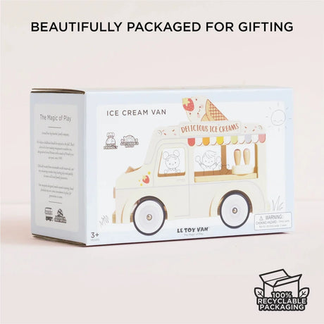 Le Toy Van wooden ice cream toy in its illustrated gift box packaging.