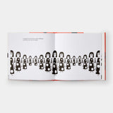 Illustrated book spread depicting repeated reflections of Yayoi Kusama in a mirrored room.